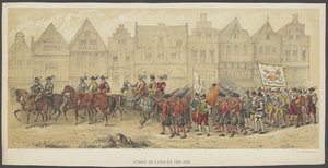 Utrecht Masquerade, plade b: kamp til lands og til vands, 1856 Kamp på land og hav (titel på objekt) The Founders of Dutch Freedom, (tid af William I) præsenteret af H.H. medlemmer af Utrecht studentkorps, til fejring af de 220 af Anonymous