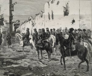 Spanien. Den første republik (1873-1874). Kantonen Cartagena. Generalen Jose Lopez Dominguez i Cartagena efter kantonalisternes kapitulation. Billedet er udgivet i "La Ilustracion Espanola y Americana". Ætsning. af Artist Unknown