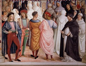 Pius II kanoniserede den hellige Katarina af Siena i 1461. Detalje - Fresco af Bernardino di Betto Pinturicchio
