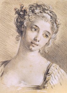 Hoved af en ung pige (kul og hvidt kridt på papir) af François Boucher