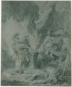 Mucius Scaevola stikker hånden i ilden af François Boucher