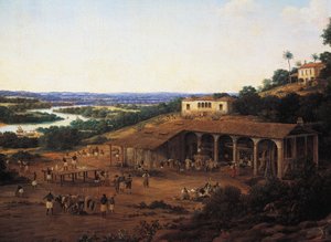Sukkerrørmøller i Brasilien, af Frans Post (1612-1680), olie på lærred