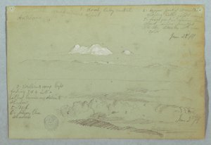 Udsigt over Artisana-vulkanen fra eller nær Quito og en overskyet himmel over en bjergryg, Ecuador af Frederic Edwin Church
