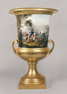 Urne forestillende hertugen af Wellington i en kampscene fra Preussian Dinner Service, Berlin, 1816-19 (porcelæn og forgyldt)
