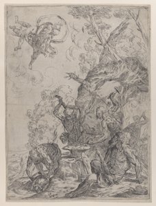 Vulcans smedje med smede, der slår en ambolt med hamre..., 1640-59. af Giovanni Pietro Possenti