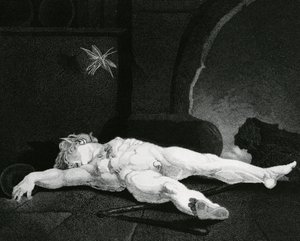 Puck basking asleep Before the Country Hearth, indgraveret af Moses Haughton Jr. af Johann Heinrich Füssli