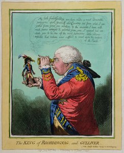 Kongen af Brobdingnag og Gulliver, udgivet af Hannah Humphrey i 1803 (håndfarvet radering)