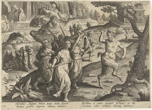 Vrouwen verjagen een sater Jachttaferelen (serietitel) Jagten på vildt, fugle og fisk i Bestiary (serietitel)