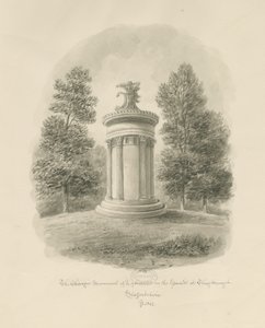 Shugborough - The Choragic Monument of Lysicrates: sepia-tegning af John Buckler
