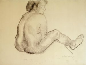 Käthe Kollwitz, siddende kvindelig nøgen bagfra til højre af Käthe Kollwitz