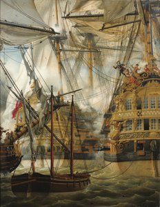HMS Cumberland kæmper mod Le Lys og La Gloire, 1827 af Louis Philippe Crepin