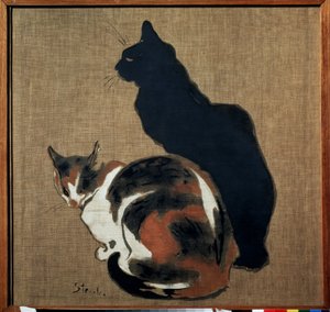 ""To katte"" (to katte) En kat og dens skygge. Maleri af Theophile Alexandre Steinlen (1859-1923) 1894 Art Nouveau Dim. 61x64 cm Pushkin Museum, Moskva