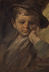 Portræt af en dreng med en stor hat af Wilhelm Busch