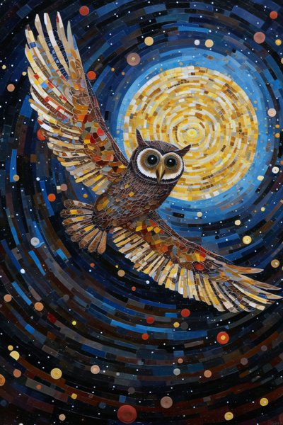 The Owl Flying Through the Starry Night Sky, online brugerdefinerede lærredstryk af F. Abderrahim