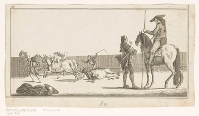 Picador og matador efter at have dræbt tyren Coleccion de las principales suertes de una corrida de toros (serietitel på objekt) Samling af de vigtigste tyrefægtningsmanøvrer (serietitel) af Anonymous