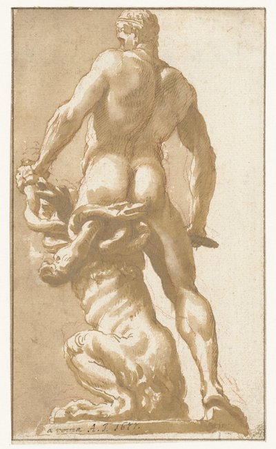 Hercules dræber Hydraen af ​​Lerna af Augustinus Terwesten (I)