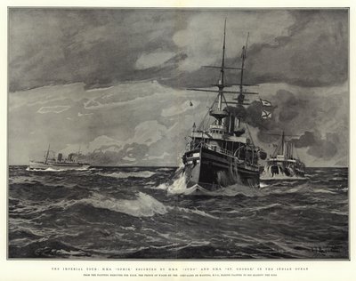 The Imperial Tour, H M S Ophir, eskorteret af H M S Juno og H M S St George, i Det Indiske Ocean af Eduardo de Martino