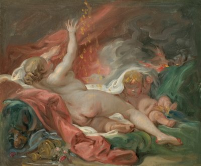Studie for Danae and the Shower of Gold, ca. 1760 (olie på lærred) af François Boucher