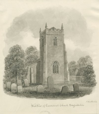 Caverswall Church: sepia tegning af John Buckler