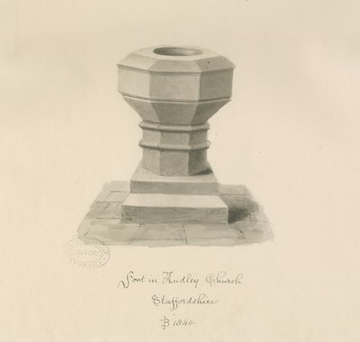Font i Audley Church: sepia-tegning, 1840 af John Buckler