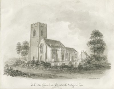 Den gamle kirke i Biddulph, Staffordshire, 1844 af John Buckler