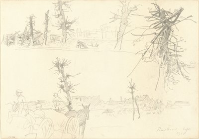 Soldater i et ødelagt landskab [recto] af John Singer Sargent