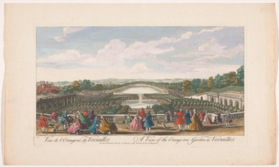 Udsigt over appelsintræerne foran Orangeriet i Versailles-slottet Udsigt over appelsintræhaven i Versailles (titel på objekt) af John Tinney