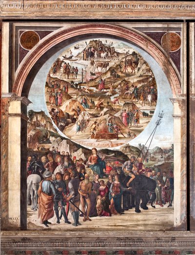 Triumph of Fame, episoder af Det Gamle Testamente, scener af martyrer (Maleri af Lorenzo Costa