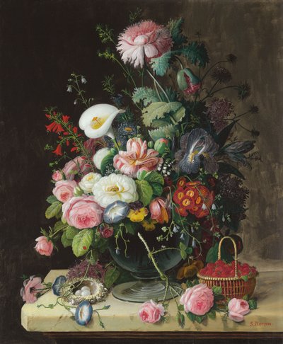 Stilleben, vase med blomster af Severin Roesen