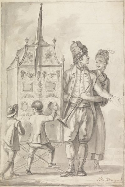 Studie af et kigshow med to ledsagende figurer og to børn af Sir Peter Francis Bourgeois