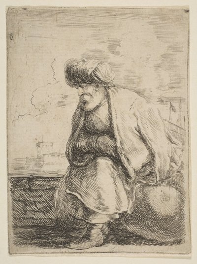 En gammel tyrker, der sidder på en sten, ca. 1662. af Stefano della Bella