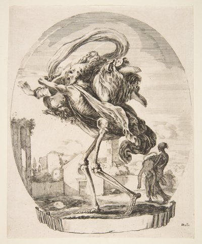 Døden, der bortfører en kvinde, fra De fem dødsfald Les cinq Morts, ca. 1648. af Stefano della Bella