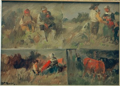 Samlet billede: fire landlige scener af Wilhelm Busch